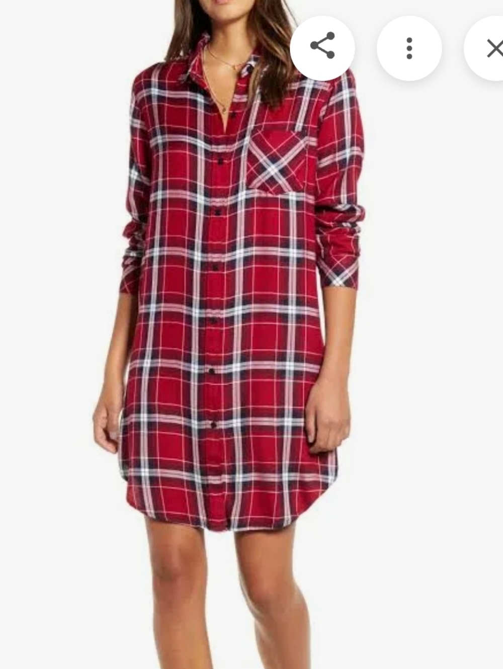 Rails Bianca Red Plaid Button-Up Shirt  Dress with Navy and White Accents